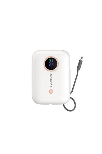 Lapas Taşınabilir Powerbank 10.000mAh Lapas LP-PW001 Dijital LED Göstergeli Type-C Kablolu Beyaz