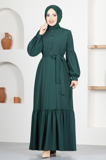 ModaMerve Belted Dress ASM2665 Emerald