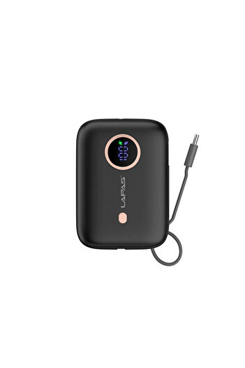 Lapas Taşınabilir Powerbank 10.000mAh Lapas LP-PW001 Dijital LED Göstergeli Type-C Kablolu Siyah