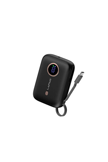Lapas Taşınabilir Powerbank 10.000mAh Lapas LP-PW001 Dijital LED Göstergeli Type-C Kablolu Siyah