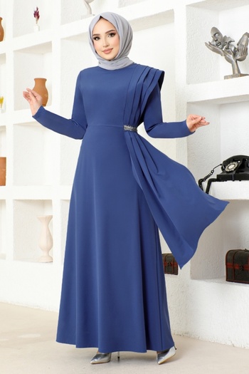 ModaMerve Indigo Stone Detailed Dress - ASM2693