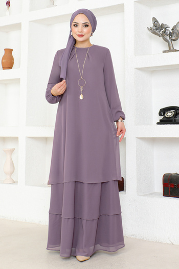 ModaMerve Lilac Chiffon Dress - ASM2698