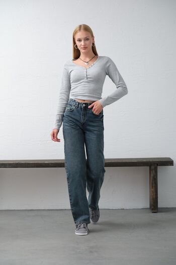 Maule High Waist Blue Flare Jeans - 100% Cotton, Wide Leg, Denim @Sanremo