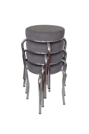Ankhira Tabure (4 ADET) (MONTELİ GÖNDERİM) Krom Ayaklı, Taytüyü Kumaş, Metal Ahtapot
