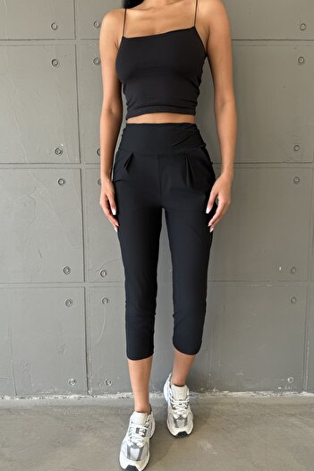Domoda Terni Black Stretchy Crop Top - Women's Knitted Tank Top