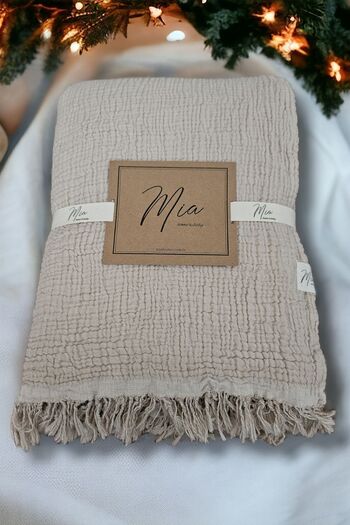 Mia Single Pique 4 Layer Muslin Bedspread - Fringed Beige/Ecru