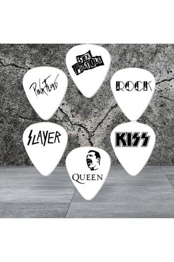 cantekin Gitar Pena 6 Adet Çift Taraf Baskılı Queen Rock Slayer Pink Floyd Kiss Sex Pistols Gitar Pena 0,50mm