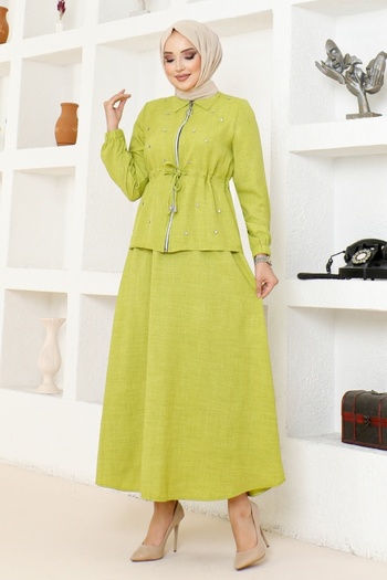 ModaMerve Oil Green Skirt Combination - KTN1062