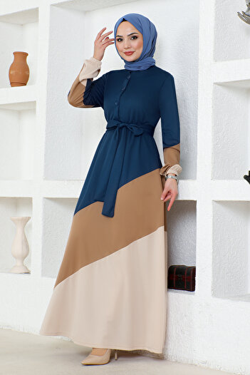 ModaMerve Indigo Belted Dress - MSL224