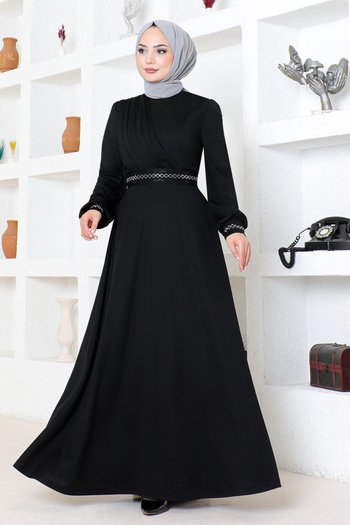 ModaMerve Black Stone Detailed Dress - DVL272
