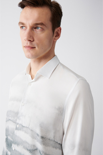 Avva Men's Khaki Block Patterned Tril Shirt A21y2092