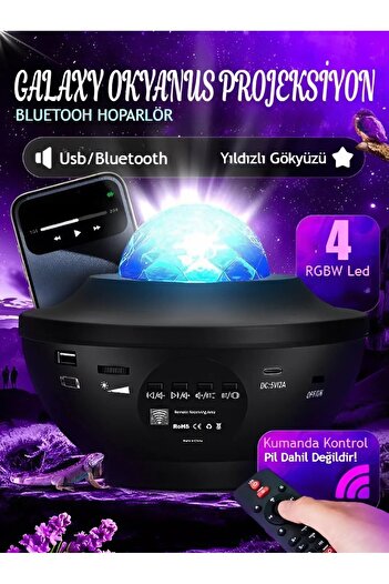 nextbuy Yıldızlı Galaxy Projektör Okyanus Su Dalgası Projeksiyon Bluetooth Hoparlör LED Masa ve Gece Lambası