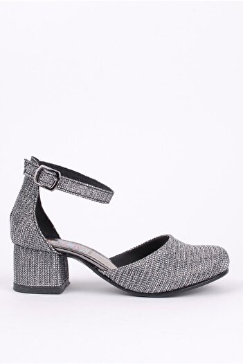 Rıdvan Çelik Girl's Anthracite Ankle Buckle Heeled Evening Dress Shoes