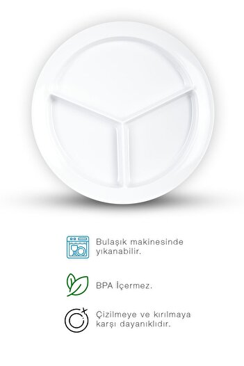 DERELİ MATBAA 3 Compartment Diet Plate Break Resistant 23x23 Cm Oval