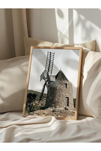 Postifull Rustic Unframed Poster, Scandinavian Brown Painting, No:72 Stone Windmill Photo, Vertical
