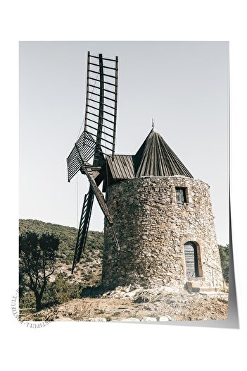 Postifull Rustic Unframed Poster, Scandinavian Brown Painting, No:72 Stone Windmill Photo, Vertical