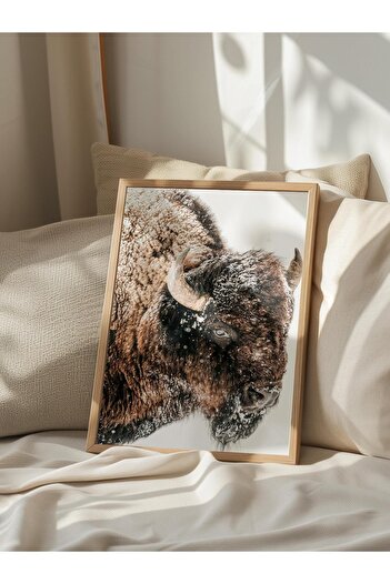 Postifull Rustic Unframed Poster, Scandinavian Brown Painting, No:117 Bison Close-Up Photo, Vertical