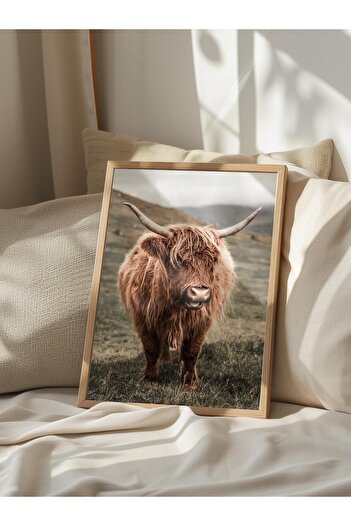 Postifull Rustic Unframed Poster, Scandinavian Brown Painting, No:64 Photo of Cow in the Distance, Vertical
