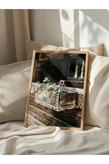 Postifull Rustic Unframed Poster, Scandinavian Brown Painting, No:77 Floral Wooden Crate Photo, Vertical