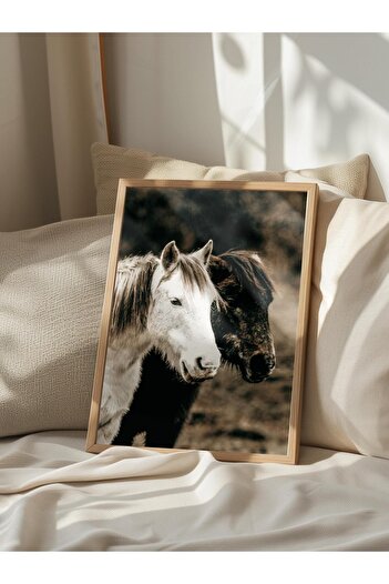 Postifull Rustic Unframed Poster, Scandinavian Brown Painting, No:65 White Horse Photo, Vertical