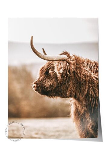 Postifull Rustic Unframed Poster, Scandinavian Brown Painting, No:49 Red Cow Photo, Vertical