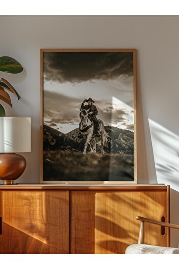 Postifull Rustic Frameless Poster, Scandinavian Brown Table, NO:85 Cowboy and Horse Photo, Vertical