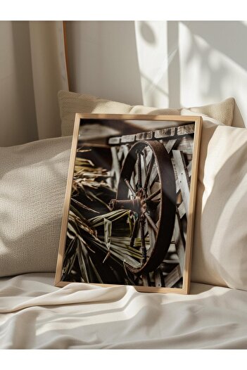 Postifull Rustic Unframed Poster, Scandinavian Brown Painting, No:44 Old Wheel Photo, Vertical