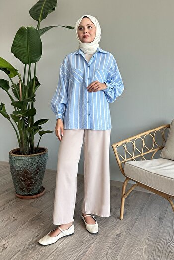 InStyle Μωρό μπλε ριγέ πουκάμισο casual