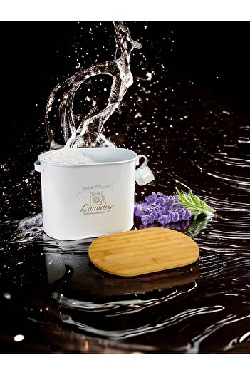 EVSTYLE Scale Dust Detergent with Bamboo Lid and Metal Compartment, Tablet Storage Box White