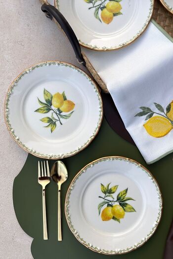 porselenden Green Garden Mat Altın Yaldızlı 6 Kişilik Gold Limon Desenli 19 Cm Porselen Pasta Tabağı Takımı
