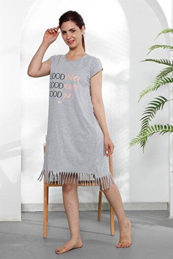 PIJAMASSTORE Good Vibes Gray Color Nightgown Dress