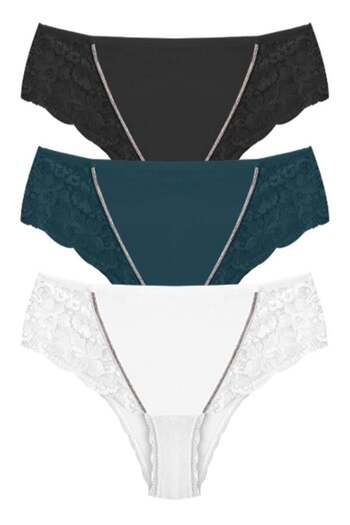 Cottonhill Chiloți de bikini din dantelă din tul transparent de mărime mare - Pachet de 3