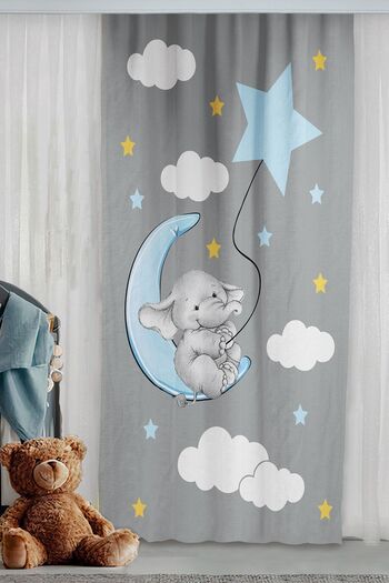 Bebişim Halı Cute Elephant Flying Balloon Star Children's Double Winged Children's Room Background Curtain