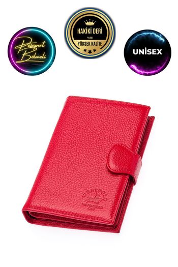 CüzCan Red Genuine Leather West Polo Passport Wallet