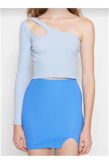 Piraye Boutique Mavi Tek Omuz Crop Bluz
