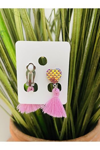 1PARÇAMAVİ Sequin Heart mermaid clip children's earrings - UNHOLE CHILDREN'S EARRING