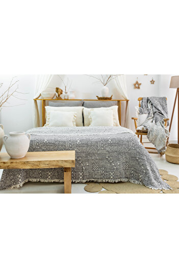 MEET MAYA NATURAL Ethnic Pattern Muslin Bedspread, Pique, Sofa Cover, Muslin Blanket 230X240 cm