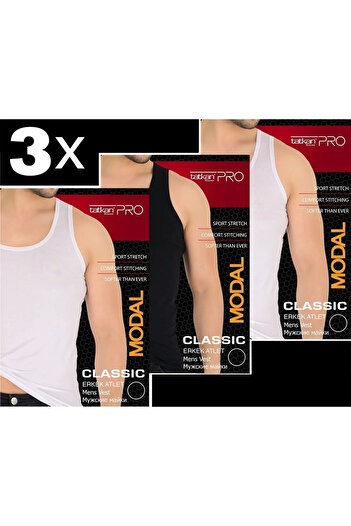 MYS GRUP TEKSTİL Men's Set of 3 White and Black Strappy Combed Cotton Athlete - Classic Tatkan