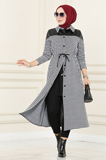 ModaMerve Ecru Hooded Buttoned Jacket - MSL9042