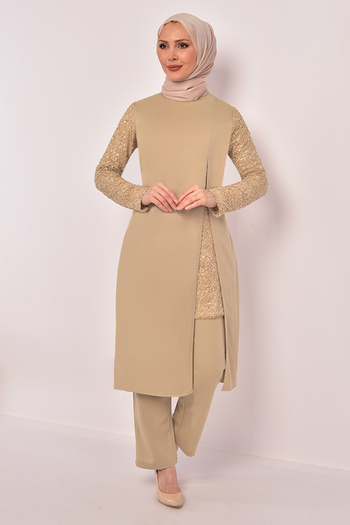 ModaMerve Beige Combination Stoned - ASM2182