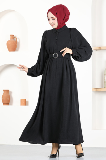 ModaMerve Belted Dress ASN140 Black
