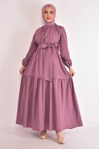 ModaMerve Belted Dress Dusty Rose ASM2625