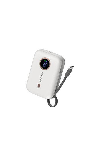 Lapas Taşınabilir Powerbank 10.000mAh Lapas LP-PW001 Dijital LED Göstergeli Type-C Kablolu Beyaz