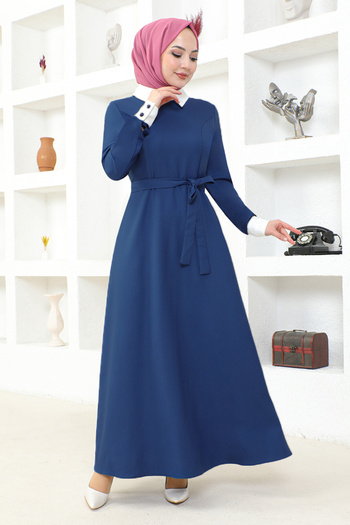 ModaMerve Belted Dress ASM2687 Indigo