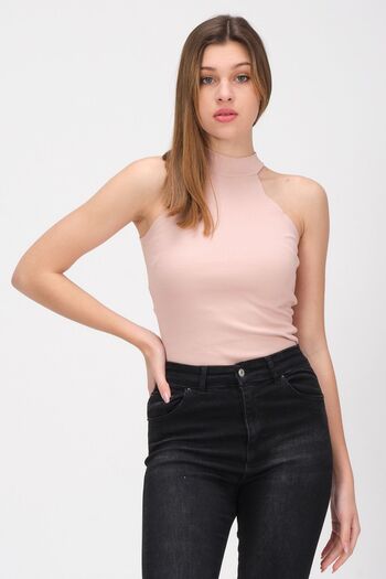 PUNKY CAT Women's Powder High Collar Sleeveless Blouse