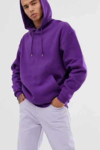 DEEPSENCE Men's Winter Purple Hooded Sweatshirt Unprinted