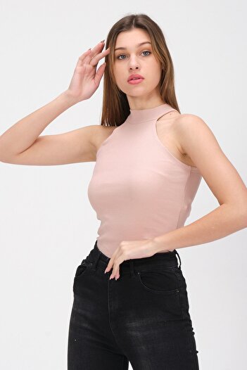 PUNKY CAT Women's Powder High Collar Sleeveless Blouse