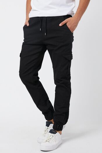 Serseri Black Slim Fit Men's Cargo Pants with Side Pockets, Waist Laces and Elastic Legs