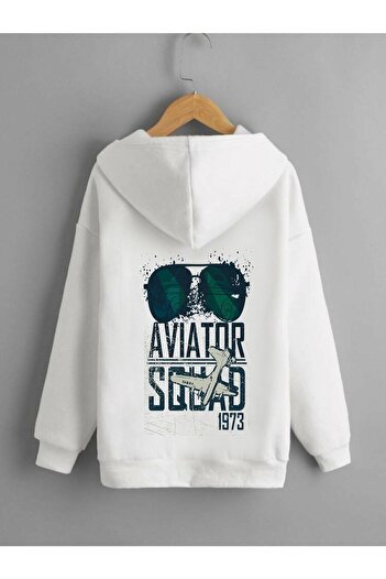 DEEPSENCE Біла чоловіча кофта - з капюшоном, з принтом Aviator
