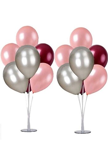 asöy Hospital Ornament 2Pcs 7-Piece Balloon Stand And Pink SilverFuchsia Metallic Balloon Set Welcome baby